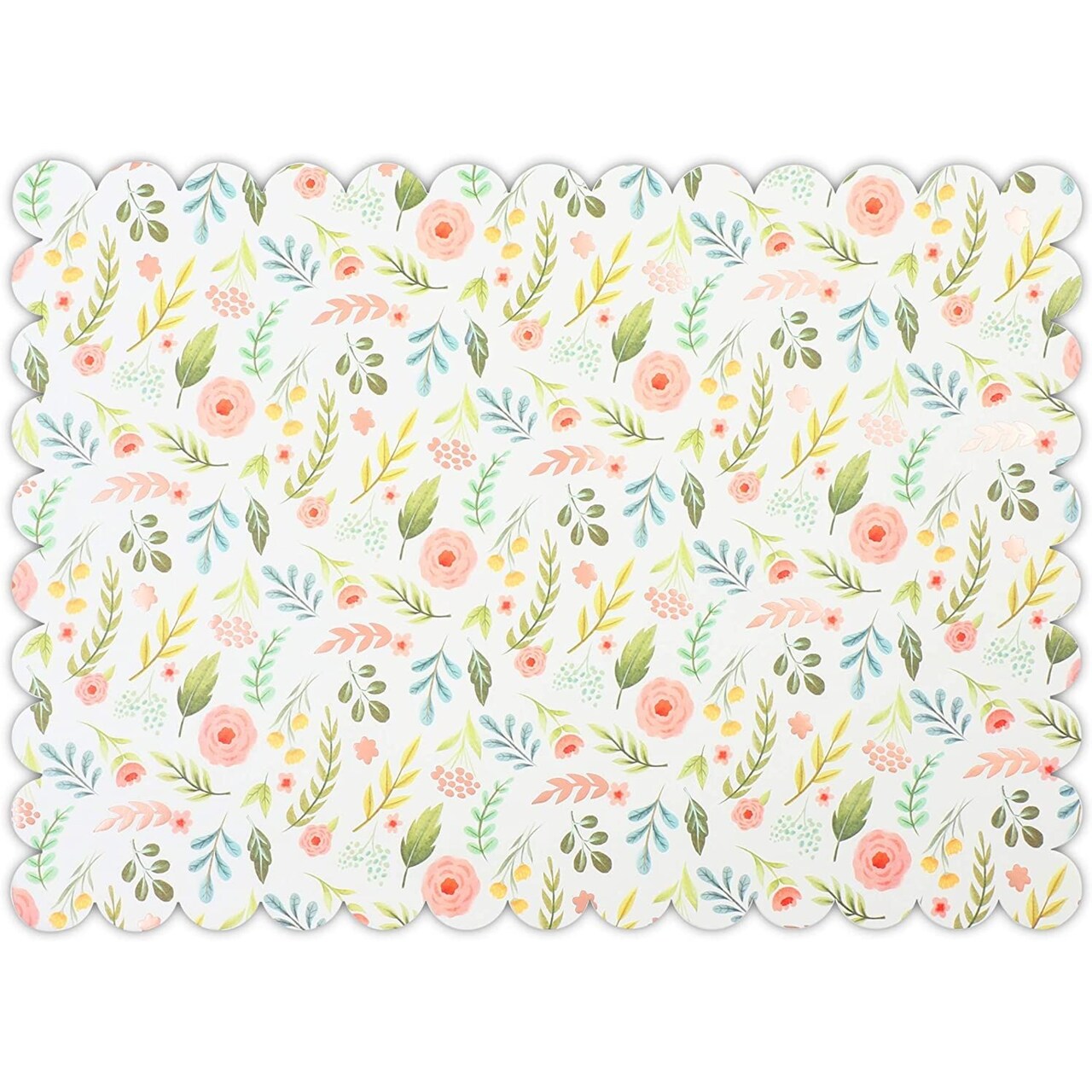 Sparkle and Bash Paper Placemats for Table, Floral Spring Placemats with Scalloped Edge for Dinning Table, Wedding, Tea Party and Tableware Decorations (14 x 10 in, 50 Pack)